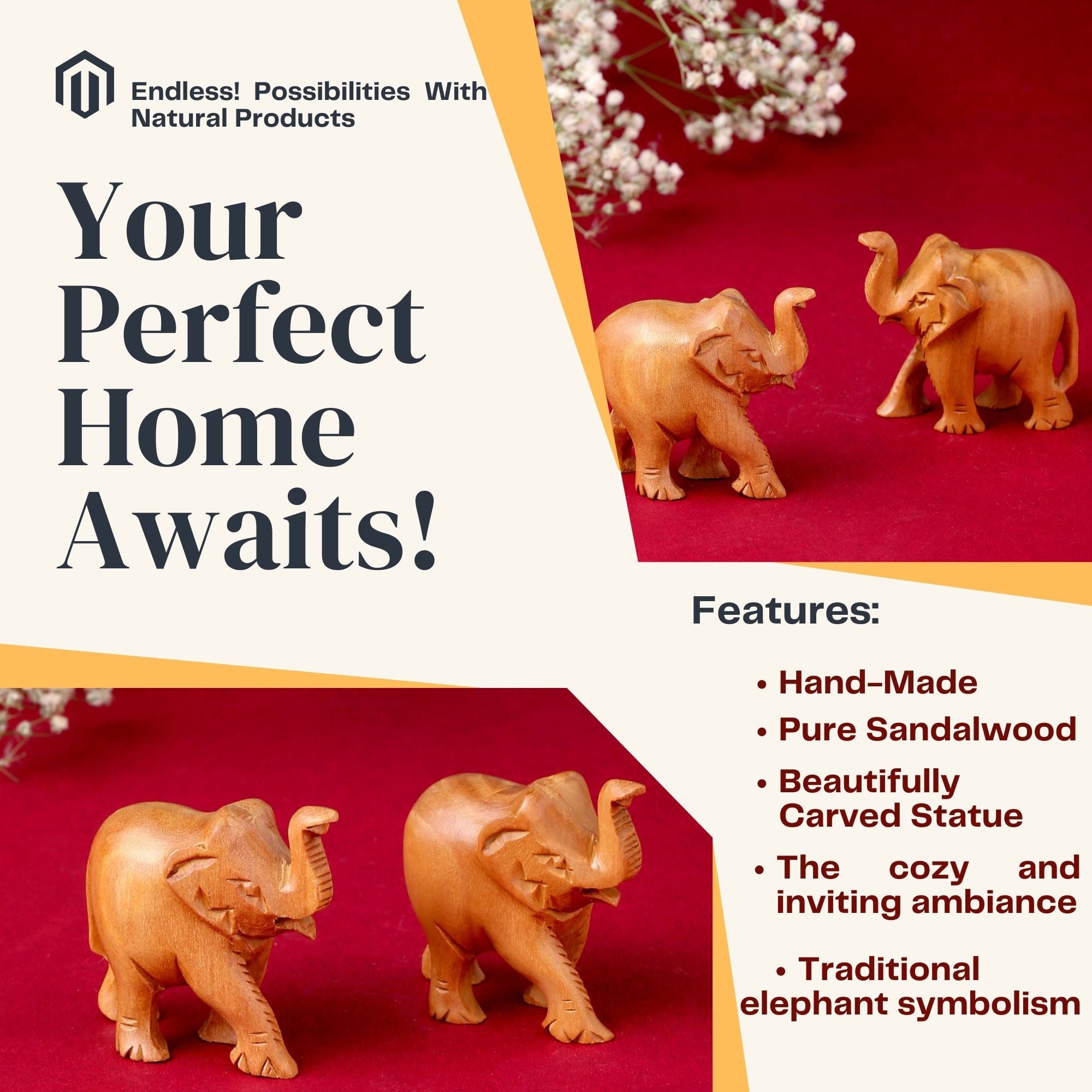 RDK Natural Sandalwood 3 Inch Elephant Pair