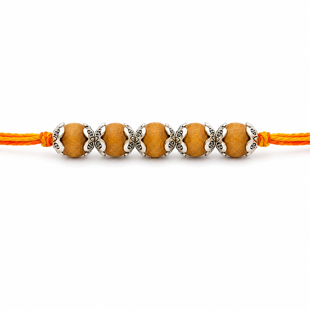 RDK Five Beads Sandalwood Rakhi for Brother with Sacred Thread