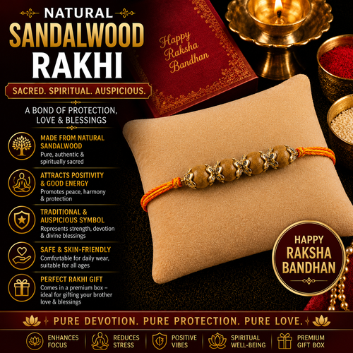 RDK Five Beads Sandalwood Rakhi for Brother with Sacred Thread