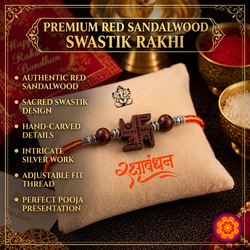 RDK Lal Chandan (Red Sandalwood) Swastik Rakhi for Brother with Sacred Thread