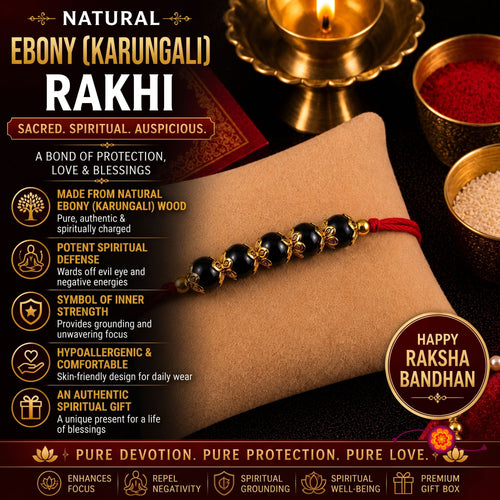 RDK Five Beads Ebony (Karungali) Rakhi for Brother with Sacred Thread